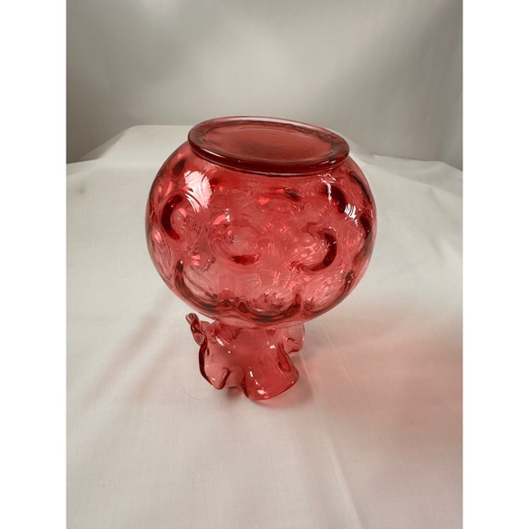 Fenton Cranberry Glass Pitcher Ruffled Rim Applied Reeded Handle Optic Rib Red - Picture 5 of 13